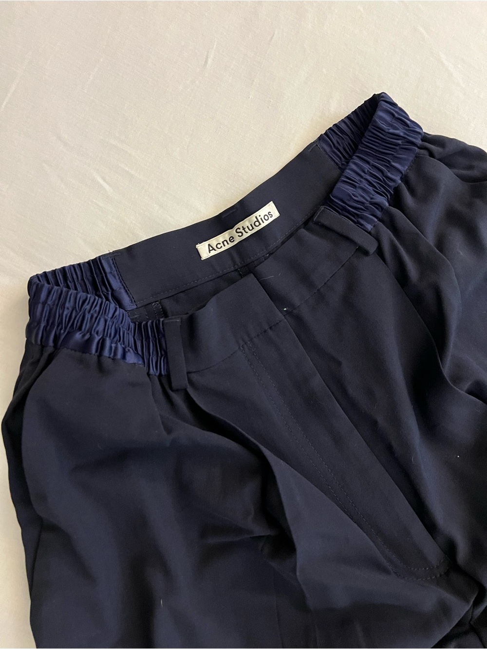 Acne Studios Navy Blue Elastic-Waist Trousers